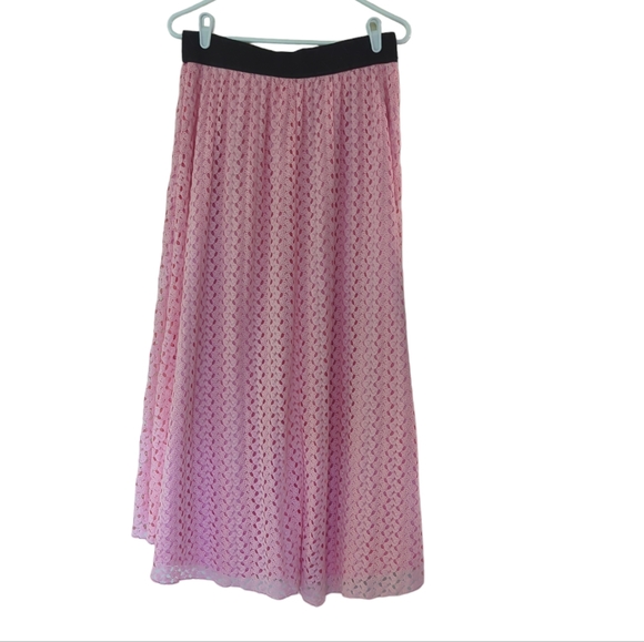 LuLaRoe Lucy Floral Lace Overlay Lined Maxi Skirt MEDIUM Pink Boho - Picture 8 of 14